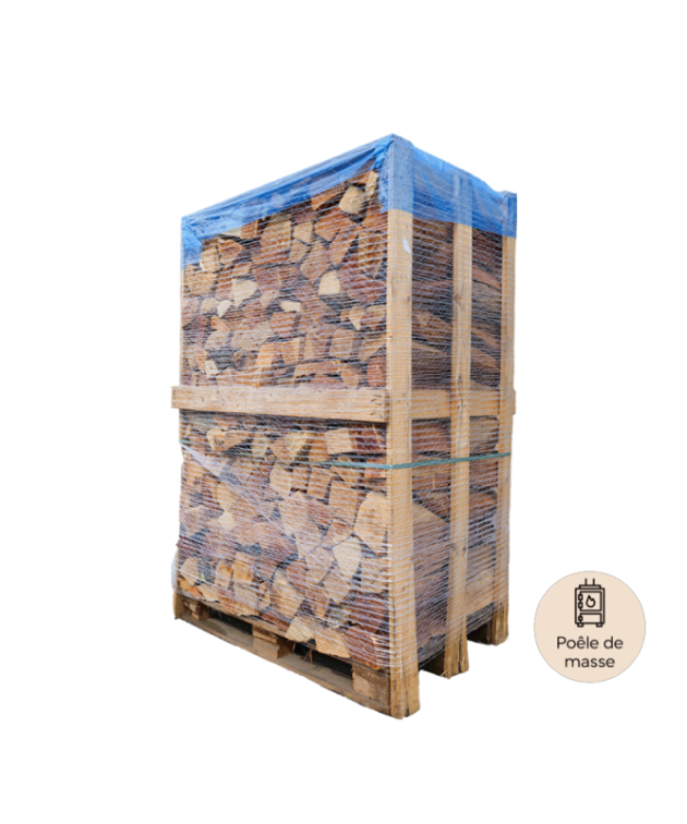 Bois sur palette 2st 33cm de bois spécial poêle de masse - sec séchoirs - prêt à l'emploi - résineux/feuillus